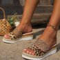 Chestnut Leopard Print Braided Details Wedge Slippers