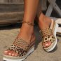 Chestnut Leopard Print Braided Details Wedge Slippers