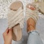 Beige Bohemian Cross Criss Tassel Slippers