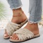 Beige Bohemian Cross Criss Tassel Slippers