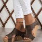 Chestnut Hollow Out Studded PU Leather Wedge Slippers
