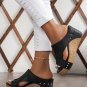 Black Hollow Out Studded PU Leather Wedge Slippers