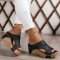Black Hollow Out Studded PU Leather Wedge Slippers