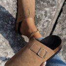 Light French Beige Suede Buckle Detail Slippers
