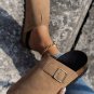 Light French Beige Suede Buckle Detail Slippers
