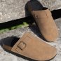 Light French Beige Suede Buckle Detail Slippers