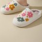 White Flower Pattern Slip On Plush Home Slippers