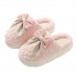 Pink Contrast Bowknot Applique Plush Winter Slippers