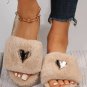 Parchment Heart Shape Buckle Decor Open Toe Plush Slippers