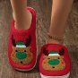 Fiery Red Christmas Reindeer Pattern Thick Sole Plush Slippers