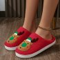 Fiery Red Christmas Reindeer Pattern Thick Sole Plush Slippers