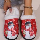 Fiery Red Christmas Snowman Print Plush Home Slippers