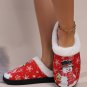 Fiery Red Christmas Snowman Print Plush Home Slippers