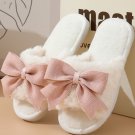 White Bow Knot Decor Open Toe Plush Slippers