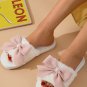 White Bow Knot Decor Open Toe Plush Slippers