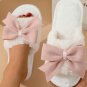 White Bow Knot Decor Open Toe Plush Slippers