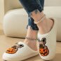 White Halloween Dog Pumpkin Pattern Fuzzy Slippers