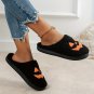 Black Halloween Pumpkin Face Graphic Plush Slippers
