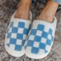 Light Blue Checkered Round Toe Plush Slippers