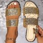 Gold Glittering Hollow Out Dual Straps Flat Slippers