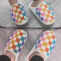 White Vibrant Checkered Plush Thermal Slippers