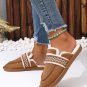 Chestnut Suede Wavy Striped Plush Lined Slippers (Run Small, Size Up)