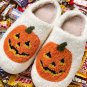 White Halloween Pumpkin Print Plush Slippers (Runs Small, Size Up)