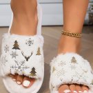 White Christmas Fashion Printed Open Toe Plush Slippers