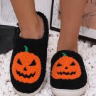 Black Halloween Pumpkin Print Plush Slippers