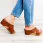 Chestnut Toe Ring Cross Cutout Studded Wedge Slippers