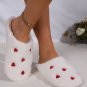 White Heart Shape Embroidered Slip On Plush Slippers