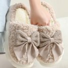 Camel Contrast Bowknot Applique Plush Winter Slippers