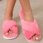 Rose Red Criss Cross Open Toe Fuzzy Slippers
