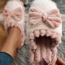Fushia Bow Decor Color Block Ribbed Plush Slippers