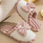 Fushia Bow Decor Color Block Ribbed Plush Slippers
