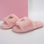 Pink Heart Shape Buckle Decor Open Toe Plush Slippers