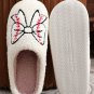 White Bow Knot Rugby Pattern Plush Warm Slippers