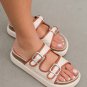 Beige Linen Dual Buckle Strap Thick Sole Outdoor Slippers