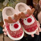 Fiery Red Christmas Cartoon Reindeer Plush Home Slippers