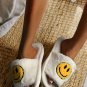 White Smile Emoji Graphic Plush Home Slippers