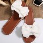 White Bow Knot Decor PU Leather Insole Flat Slippers