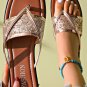 Gold Glitter Band Square Toe PU Leather Flat Slippers