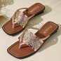 Gold Glitter Band Square Toe PU Leather Flat Slippers
