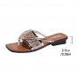 Gold Glitter Band Square Toe PU Leather Flat Slippers