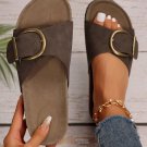 Coffee Buckle Decor Faux Suede Thick Sole Slippers
