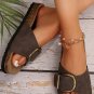 Coffee Buckle Decor Faux Suede Thick Sole Slippers