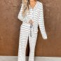 Striped Print Long Sleeve and Pants Pajamas Set