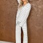 Striped Print Long Sleeve and Pants Pajamas Set
