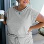 Gray Contrast Stitching Cuffed Sleeve Plus Shorts Set