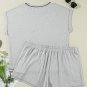 Gray Contrast Stitching Cuffed Sleeve Plus Shorts Set
